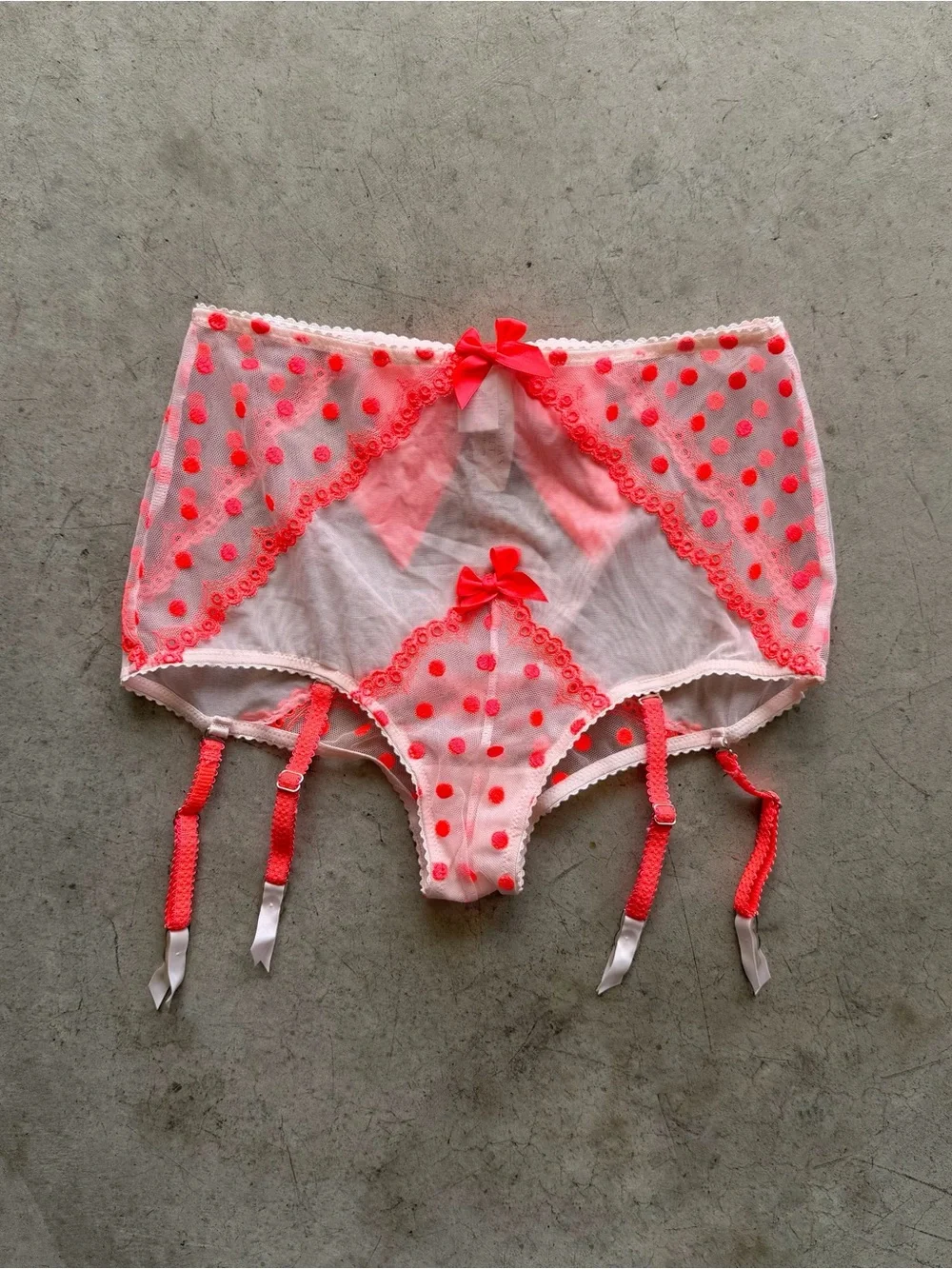 2001 VS neon coral polka dot garter panties
